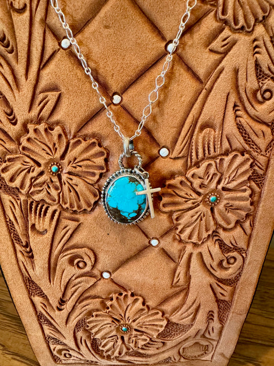 Kingman Turquoise Necklace with Cross