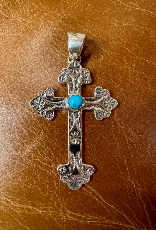 Cross Pendant with Turquoise Center Stone