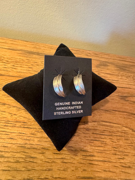 Silver Feather Half Hoop Earrings by Chris Charley