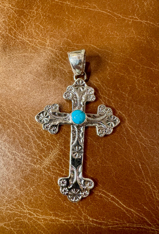 Cross Pendant with Turquoise Center Stone