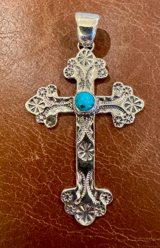 Cross Pendant with Turquoise Center Stone