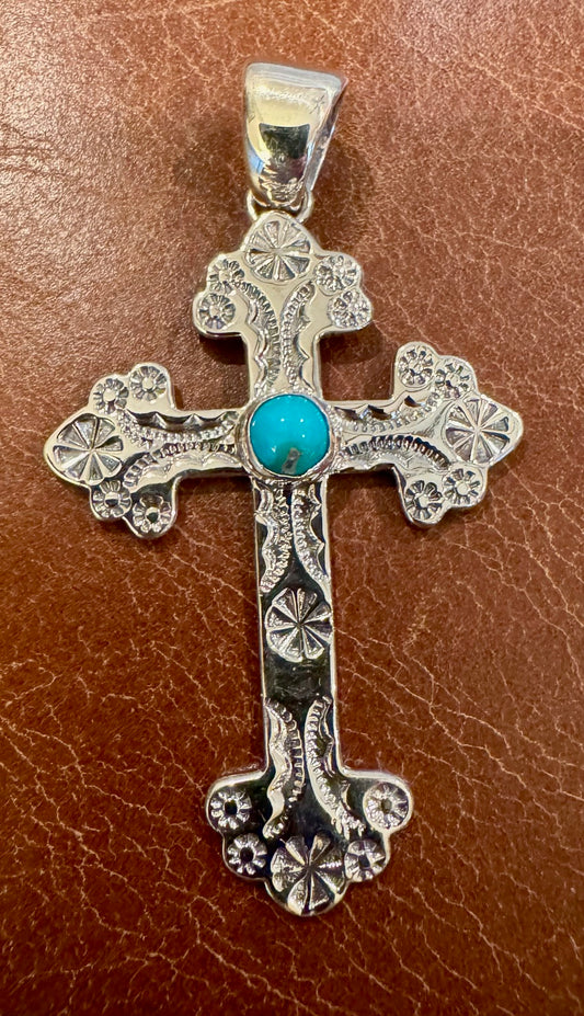 Cross Pendant with Turquoise Center Stone