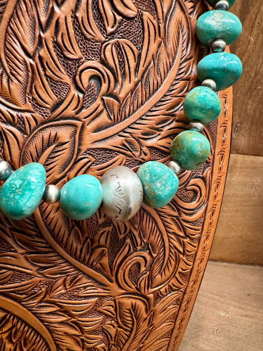Stunning Turquoise and Silver Bead Necklace by Daniel Coriz